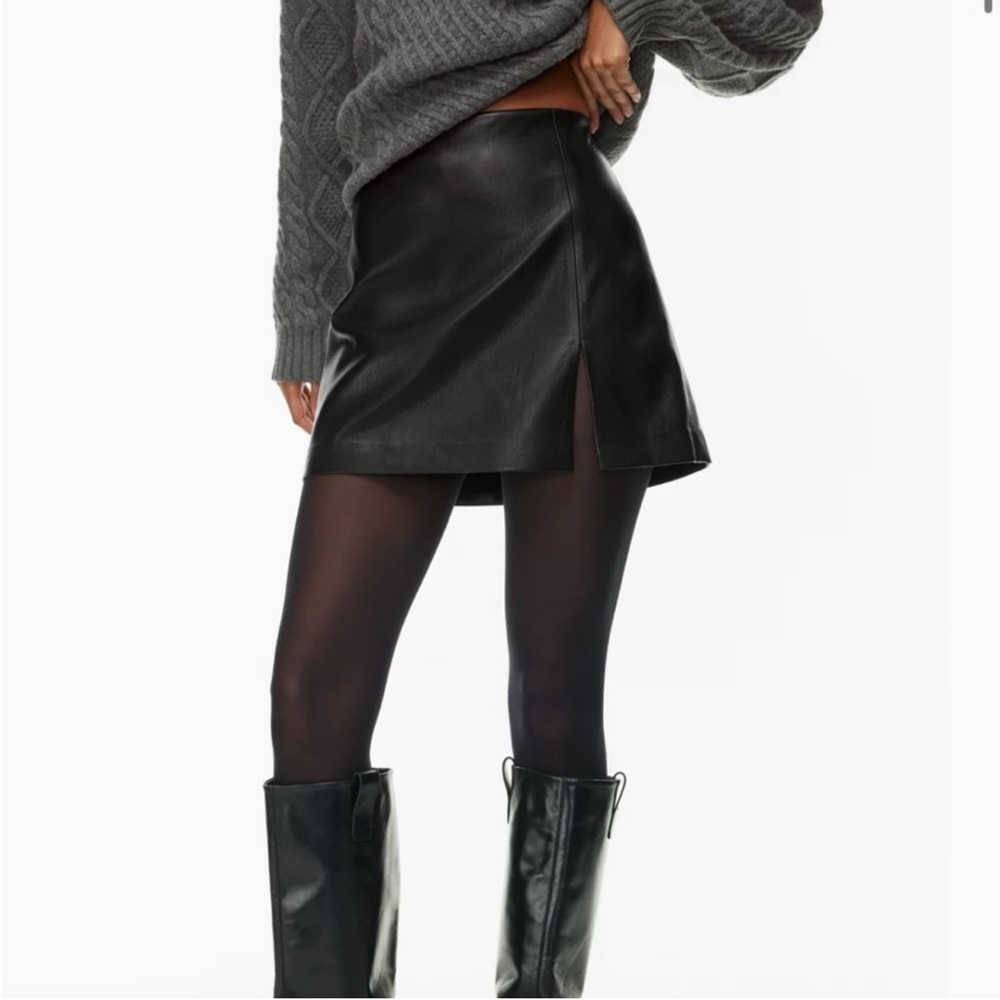 Aritzia Black Leather Mini Skirt with Slit, NWT - Size 6